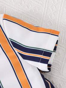 SHEIN Infant Fashionable Striped Print Button Romper - Multicolor - View 5