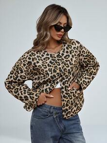 Aveloria Modichic Leopard Heart Print Loose Fit Casual Round Neck Padded Padded Coat Clothes Winter For Women Cheetah Print  Fall Cloth For Women - Brown - View 5