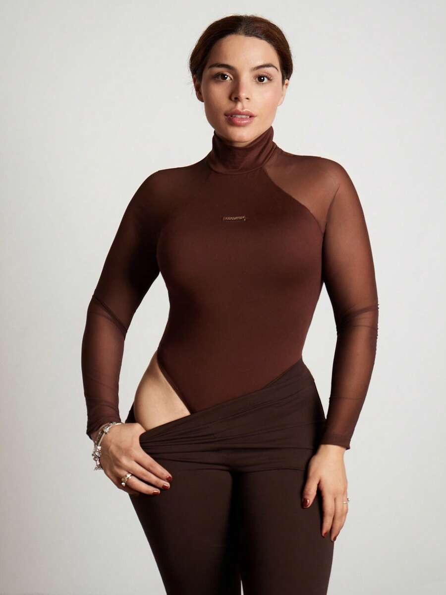 Lupita Cardoza Body femme respirable en maille élastique pour festival de musique printemps/été, fête. Body pour la Saint-Valentin - Marron - Voir 1