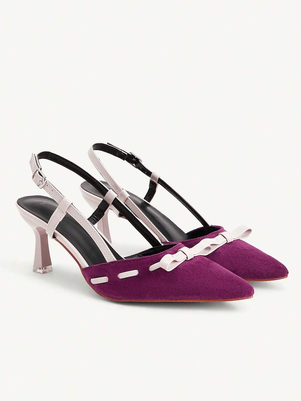 CUCCOO CHICEST Women's Shoes Bow Design Pointed Toe Stiletto Burgundy Imitation Suede Apricot Contrasting Color PU Leather Splicing Women's High Heels Shoes