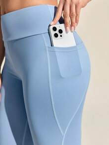 Exploreva Quần legging nữ màu trơn, kiểu dáng thường ngày, đa năng, phù hợp cho đi làm, thể thao và hoạt động ngoài trời. - Màu xanh lam - Xem 2