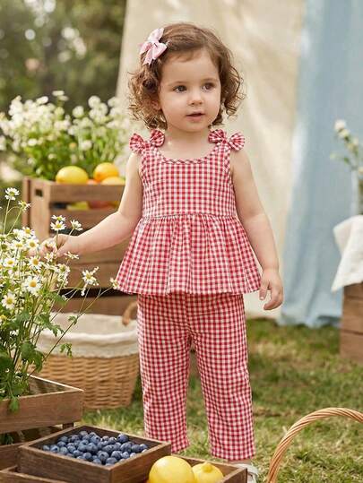 Souflis Souflis Baby Girls Casual Chic Minimalist Spring/Summer Red Solid Textured Woven Fabric Camisole Top And Loose Wide Leg Pants Set Toddler Checkered Outfit Toddler Girls 2pcs Outfit Baby Girl Casual Pant Sets Toddler Girls Cute Outfit Baby Girl Checkered Outfit 2pcs Set Toddler Girls Toddler Girls Cute Vintage Style