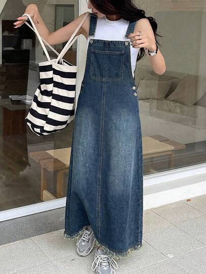 Vestido peto vaquero de ajuste holgado para adolescentes