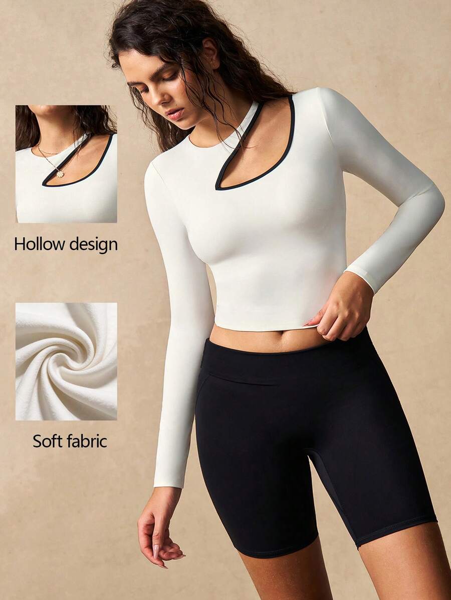 VARSIVA Camiseta deportiva de manga larga y ajustada con diseño de recorte para mujer