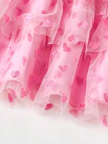 SHEIN Elladie kids Young Girls' Heart Mesh Layered Tulle Skirt, Elegant & Cute For Daily, Vacation Outfit - Purple - View 4