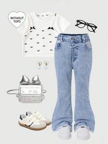 SHEIN Young Girls' Distressed Skinny Fit Elastic Denim Jeans, Casual Washed Light Blue - Light Wash - View 1