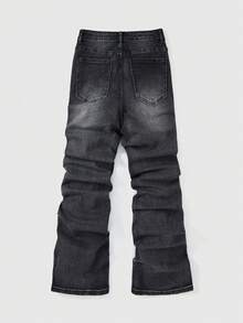 ROMWE MEN 男士休闲日常牛仔裤，带口袋、纽扣和水钻五角星贴片 - 黑色 - 查看 2