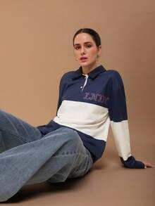 SURIMA Women's Casual Contrast Color Slogan Print Sweatshirt - Multicolor - View 5