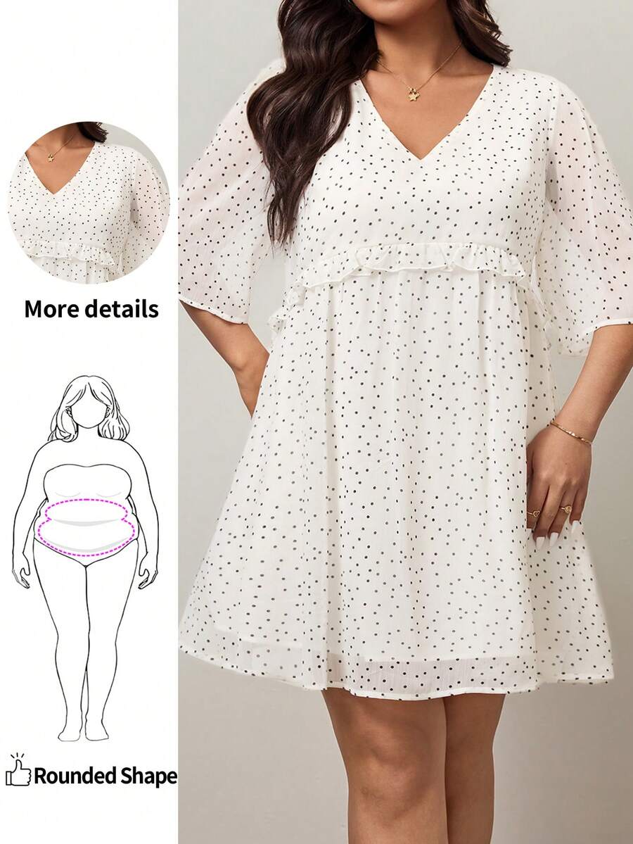 Enliva Đầm babydoll chấm bi cỡ lớn dành cho nữ, kiểu dáng quả táo tròn, thích hợp cho mùa hè. - trắng - Xem 1