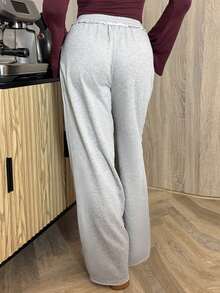 Bethéva 女士夏季街头服饰外出休闲运动基本款法式灰色松紧腰带直筒宽松裤 - 灰色 - 查看 5