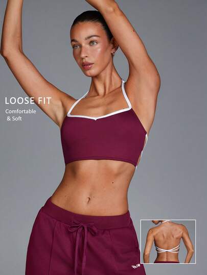 Fluxe Women's Burgundy Halter Neck Performance Sports Top For Gym Workouts And Exercise,Yoga Set Bra Top,Workout,Sexy Gym,Spring,Valentine