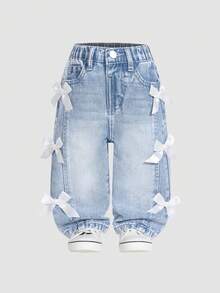 SHEIN Baby/Baby Mädchen Allround Lässige Washed Gerade Bein Jeans - Mittele Waschung - Übersicht 3