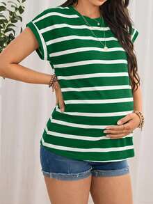 SHEIN Maternity Striped Print Tee - Green - View 5