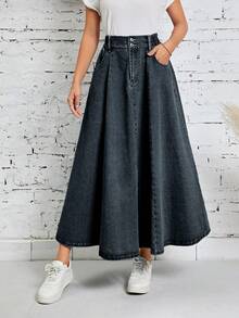EMERY ROSE Women's Fashion Pocket Flare Denim Skirt - Dark Wash - View 3