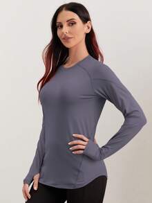 Easithlete Breathable Sports Long Sleeve Tee With Thumb Holesworkout Tank Top - Mauve Purple - View 5