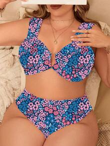 Swim Vcay Bộ đồ bơi nữ cỡ lớn 2 món in hoa, dây đeo điều chỉnh được, cổ chữ V, kiểu dáng thường ngày, thích hợp đi nghỉ mát, đi biển. - Nhiều màu - Xem 1