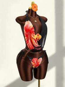 Zestiva Women's Spaghetti Strap Bikini 2-Piece Set, Fashion Casual Vacation Swimwear With Tie-Up Printed Design, Christmas Outfits, New Year Outfits, Music Festivals, Parties - Multicolor - View 3