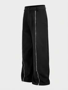 AXEPEAK 男士加大码纯色拉链宽松阔腿休闲裤 - 黑色 - 查看 1