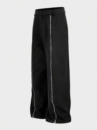 AXEPEAK 男士加大码纯色拉链宽松阔腿休闲裤