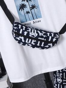 SHEIN 男童休闲风景图案短袖T恤和字母图案短裤两件套，带收纳袋，适合日常穿着，夏季适用，春夏季节，日常穿着、运动、郊游、上学、聚会、节日、拍照等场合。 - 彩色 - 查看 5