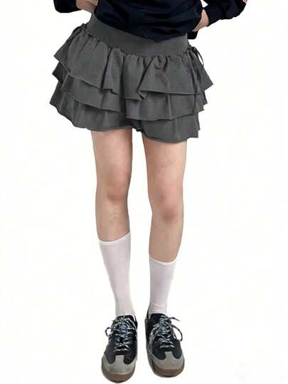 FRIFUL Women's Multi-Layered Cake Skirt With Bow Tie Decoration, Sweet Mini Skirt