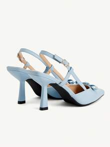 CUCCOO CHICEST Women's Pointed Toe Buckle Design Bow Decor Elegant High Heel Shoes Valentine's Day Elegant Shoes - Blue - View 9