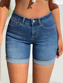 EURMUSE Women Denim Shorts - Medium Wash - View 5