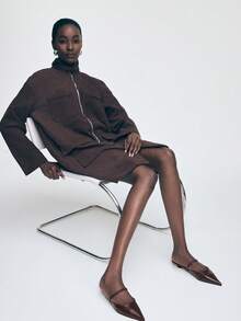 Mnmlis 芭蕾舞鞋系带尖头细跟高跟鞋皮鞋 - 咖啡棕 - 查看 3