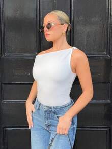 Bethéva Metal Decor Ruched Bodysuit, Casual & Versatile, Spring/Summer - White - View 6