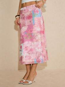 Poéselle 女士花卉豹纹印花松紧腰休闲半身裙 - 彩色 - 查看 7