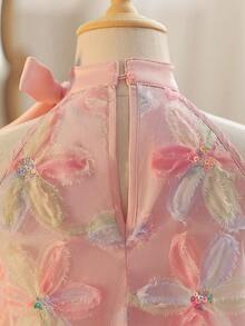 SHEIN 女童立領網紗碎花休閒寬鬆細肩帶洋裝 - 粉色 - 查看 8