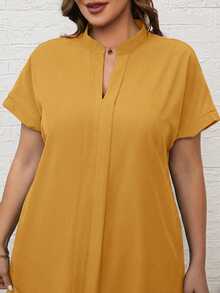 EMERY ROSE 大码夏季紫色短袖黑色连衣裙，V领设计，镂空细节 - 黃色 - 查看 3