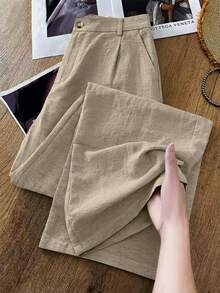 Linhara Plus Size Women Comfortable Loose Straight Leg Suit Pants - Apricot - View 1