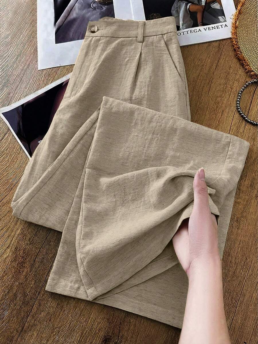 Linhara Plus Size Women Comfortable Loose Straight Leg Suit Pants - Apricot - View 1