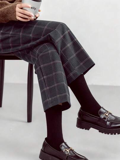 Airaco 女士休闲格子羊毛裤，适合通勤，秋冬季穿着