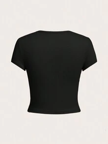 SHEIN EZwear Bộ 4 áo thun nữ tay ngắn cổ tròn dáng ôm, thích hợp cho mùa hè. - Nhiều màu - Xem 2