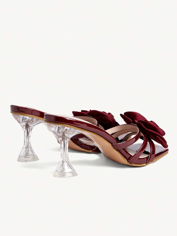 CUCCOO CHICEST Women's 3D Floral Decor Elegant High Heel Slide Sandals