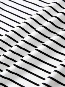 GlowEve CURVE 大码纯色针织开衫，前襟纽扣，条纹修身抽绳装饰，优雅休闲通勤外套，女士休闲套装，条纹两件套，两件套休闲套装，女士两件套，女士服装，条纹裤装套装 - 黑與白 - 查看 5