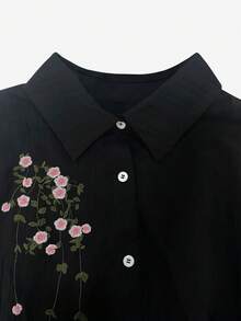 GlowEve CURVE Đầm sơ mi dáng rộng tay cánh dơi, kiểu dáng tối giản, đa năng, thêu hoa dày dặn, thích hợp cho nữ, mùa hè, đi nghỉ mát, thường ngày. - màu đen - Xem 5