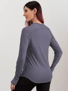 Easithlete Breathable Sports Long Sleeve Tee With Thumb Holesworkout Tank Top - Mauve Purple - View 2