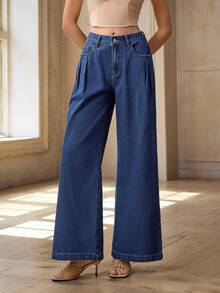 Selenza 女士宽松直筒牛仔裤，修身新款 - 中等水洗藍 - 查看 3