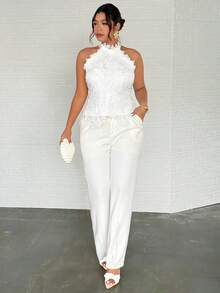 Firerie 大码女士舒适休闲优雅度假吊带蕾丝露背沙滩背心/吊带衫，春夏款 - 白色 - 查看 5