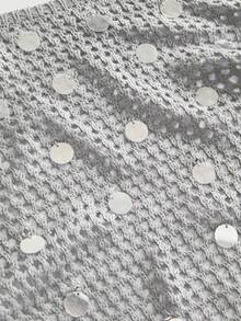 ROMWE Grunge Punk 亮片装饰度假露背连帽钩针编织上衣 - 灰色 - 查看 8