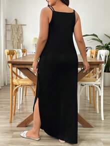 SHEIN PETITE CURVE Đầm mùa hè cỡ lớn, kiểu dáng thường ngày, màu trơn, cổ chữ V, không tay. - màu đen - Xem 2