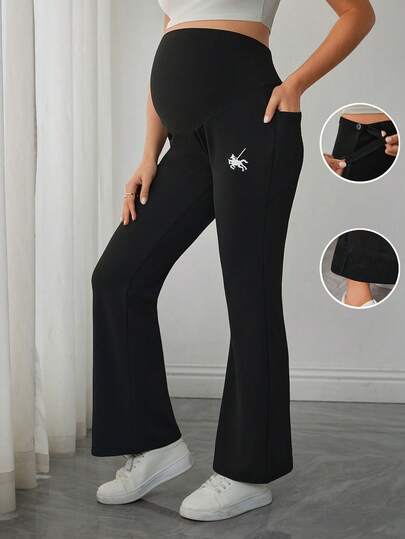 SHEIN 纯色长款休闲印花口袋舒适超柔软亲肤高弹孕妇打底裤