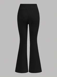 Girlism 2件套少女基础款中筒喇叭裤，黑白腰带交叉设计修身休闲喇叭裤套装 - 白色 - 查看 5