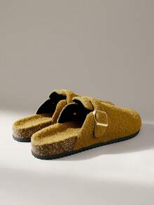 Solecia Women Buckle Design Casual Faux Fur Slip-On Slippers For Christmas - Ginger - View 3