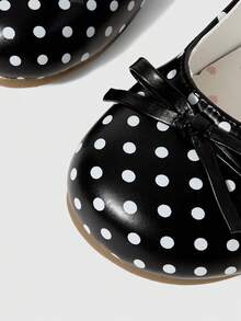 ROMWE Kawaii Women's Soft Sole Mary Jane Flats With Lace Bow, Buckle, Loafer, Round-Toe, Low Heel, Mule, White Formal Dress Flats Valentine's Day - Black polka dot - View 5