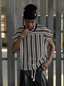 NEON BLANC Men's Casual Loose T-Shirt Vest, Plain Black & White, Summer - Black and White - View 5