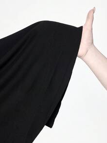 ROMWE Goth 暗黑禁忌森林波西米亚哥特风蛇刺镂空腰部喇叭袖连衣裙 - 黑色 - 查看 8